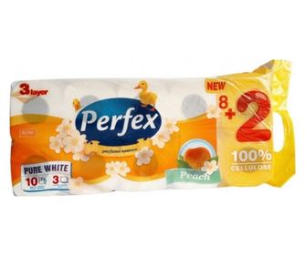 Χαρτί υγείας αρωματισμένο, Perfex Pure White, 3 στρώσεων λευκό, 10 ρολά/σετ, άρωμα ροδάκινο ή χαμομήλι