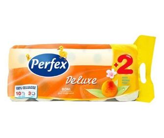 Χαρτί υγείας αρωματισμένο, Perfex Dulex, 3 στρώσεων λευκό, 10 ρολά/σετ, άρωμα ροδάκινο ή χαμομήλι