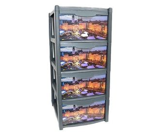 Ormarić za pohranu, plastični, 4 ladice s dizajnom grada