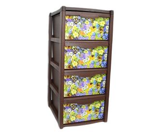 Műanyag tárolószekrény 4 fiókkal és virágmintával