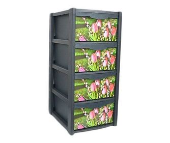 Úložná skříňka, plastová, 4 zásuvky s tulipány