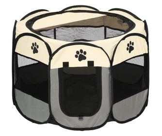 Tarc pentru animale de companie, textil, pliabil, acoperis detasabil, negru si bej, 73x73x43 cm, Springos