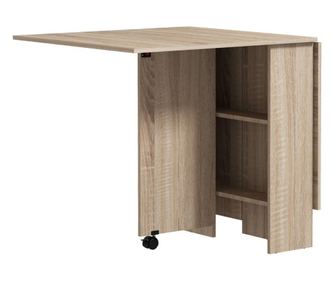 Rozkładany stół do jadalni/salonu, płyta wiórowa, naturalny brąz, 23-140x75x74 cm, z kółkami