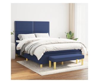 Континентално легло с матрак, синьо, 140x200 см, текстилна материя