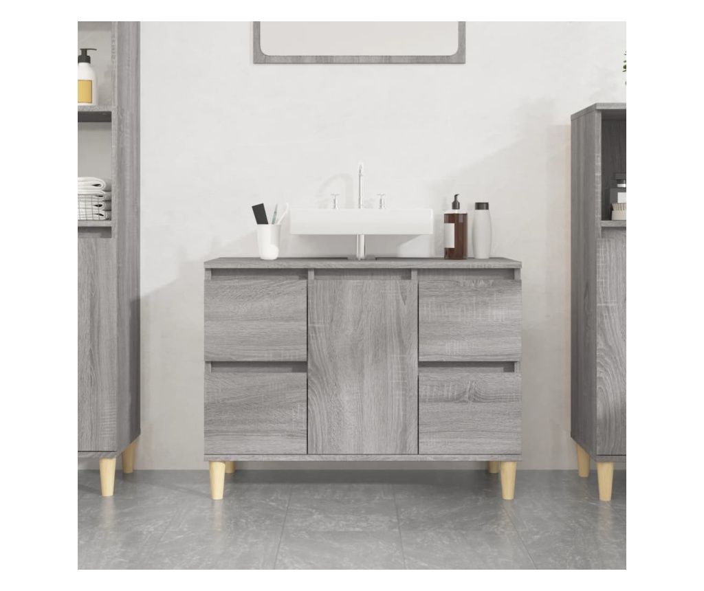 Sink Cabinet, Sonoma Gray, 80x33x60 cm, Processed Wood