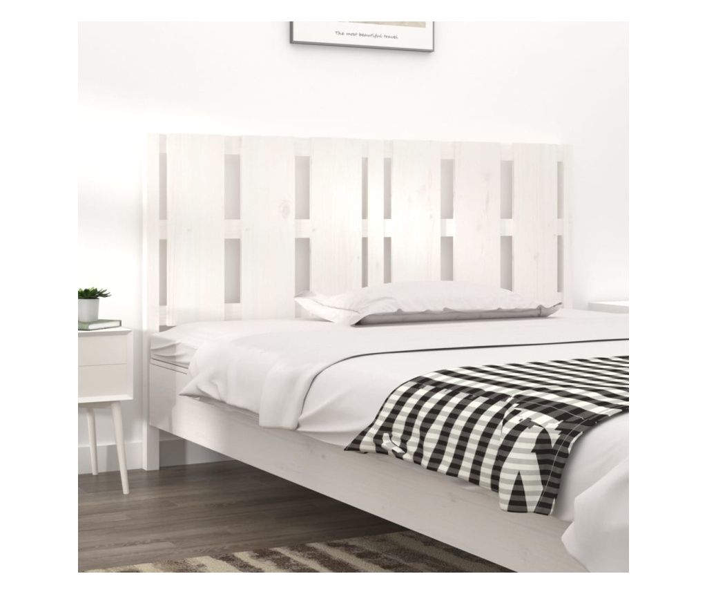 Tăblie de pat, alb, 155,5x4x100 cm, lemn masiv de pin