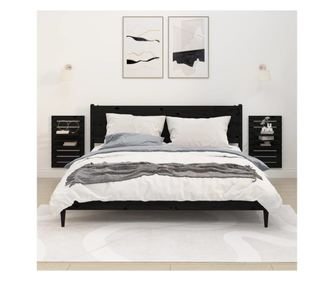 Stenska nočna omarica, 2 kosa, črna, masivni borov les