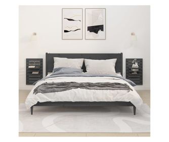 Stenska nočna omarica, 2 kosa, siva, masiven borov les