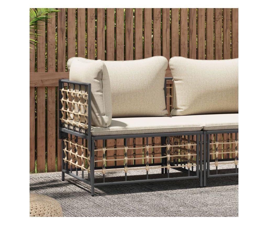 Canapea de colț cu perne de grădină, bej, poliratan