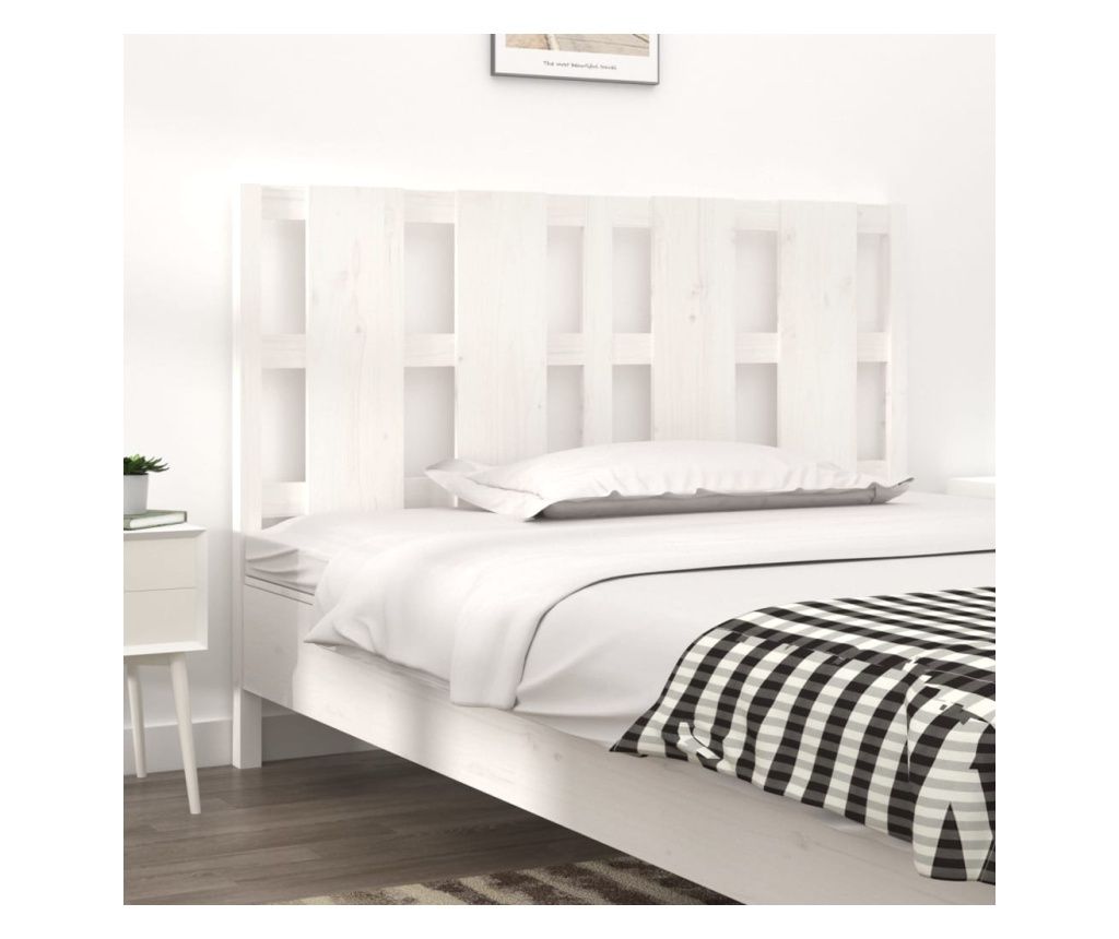 Tăblie de pat, alb, 125,5x4x100 cm, lemn masiv de pin