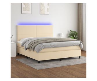Легло с пружини, матрак и LED, кремаво, 160х200 см, текстил