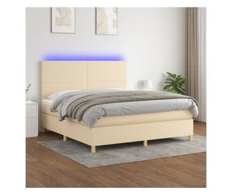 Легло с пружини, матрак и LED, кремаво, 160х200 см, текстил