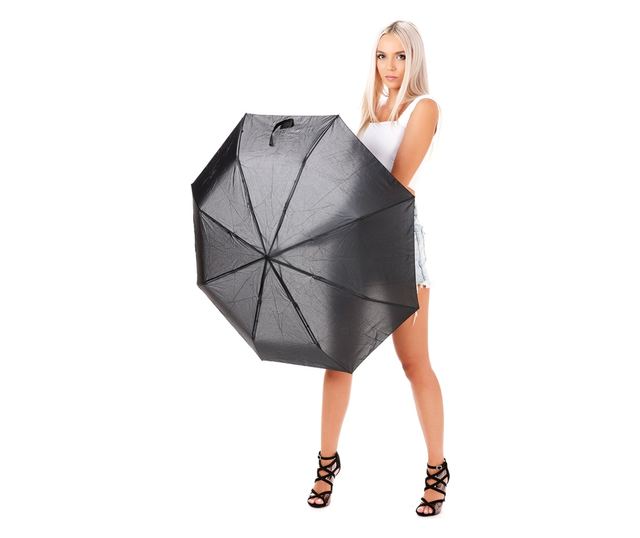 Umbrela pliabila, cu functia de deschidere/inchidere automata, rezistenta la vant, Negru, 90cm