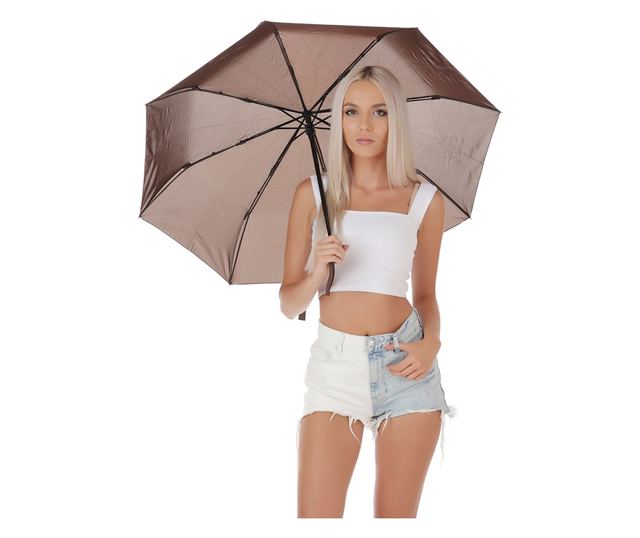 Umbrela pliabila, cu functia de deschidere/inchidere automata, rezistenta la vant, Maro, 90cm