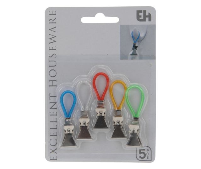 Σετ 10 κλιπ για πετσέτες Excellent Houseware, ανοξείδωτο ατσάλι, 5.5x1.5 εκ., πολύχρωμο