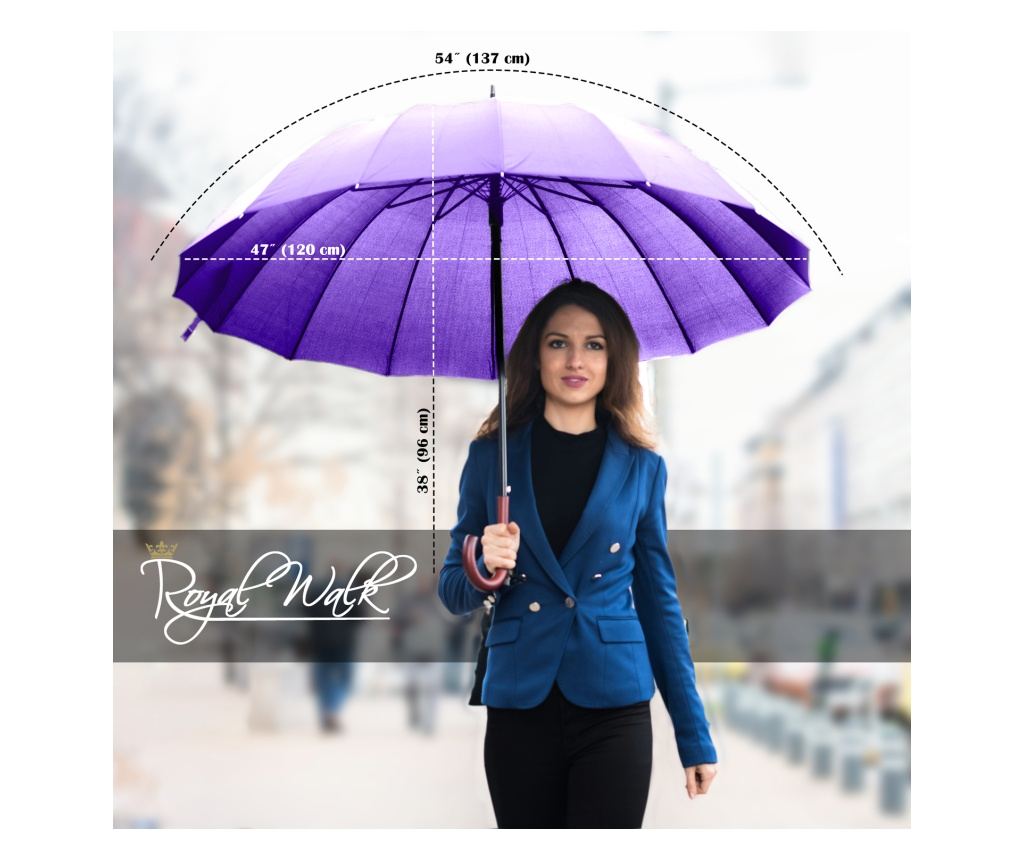 Umbrela de Lux Royal Walk, Deschidere Automata, Protectie ploaie, Protectie Vant, 120 cm, Violet - 3