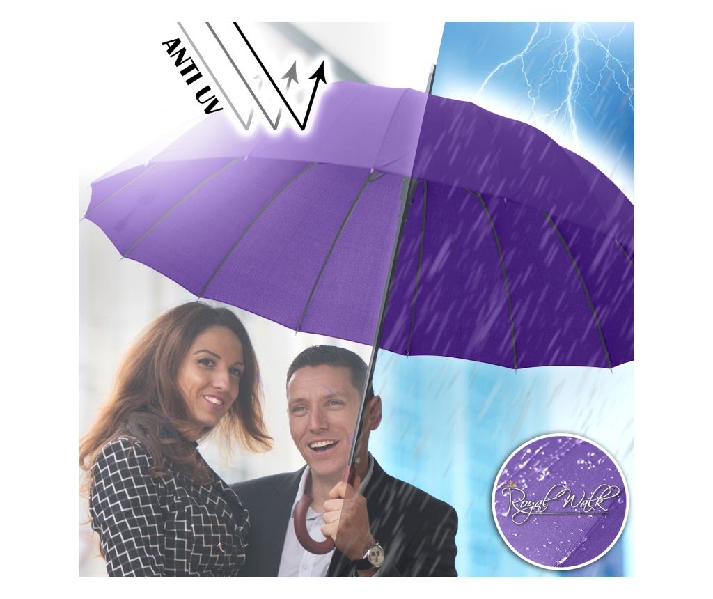 Umbrela de Lux Royal Walk, Deschidere Automata, Protectie ploaie, Protectie Vant, 120 cm, Violet - 6