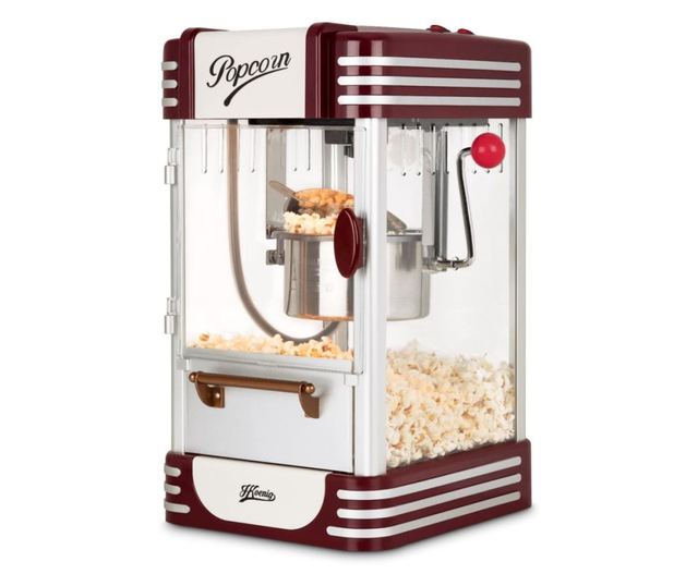 H.Koenig POP330 retro pattogatott kukorica gép, 360 W, 50 g-os edény, rozsdamentes acél, belső világítás, hőmérséklet fenntartás