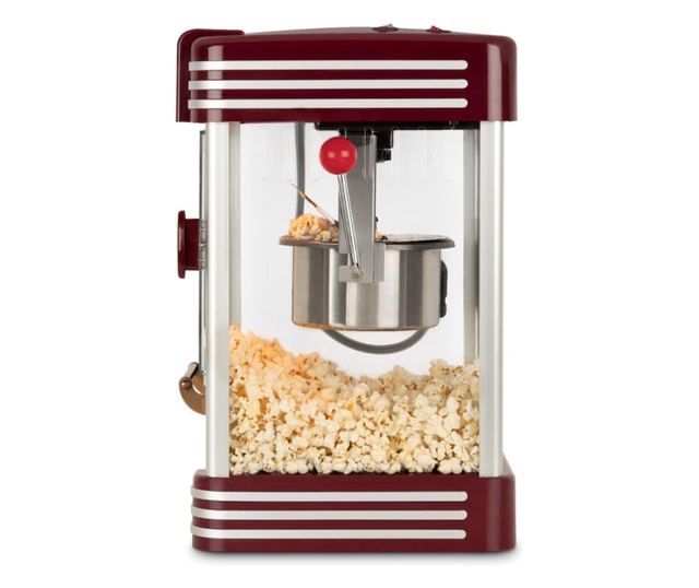 H.Koenig POP330 retro pattogatott kukorica gép, 360 W, 50 g-os edény, rozsdamentes acél, belső világítás, hőmérséklet fenntartás