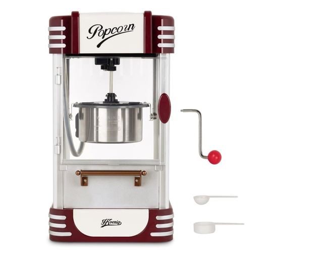 H.Koenig POP330 retro pattogatott kukorica gép, 360 W, 50 g-os edény, rozsdamentes acél, belső világítás, hőmérséklet fenntartás