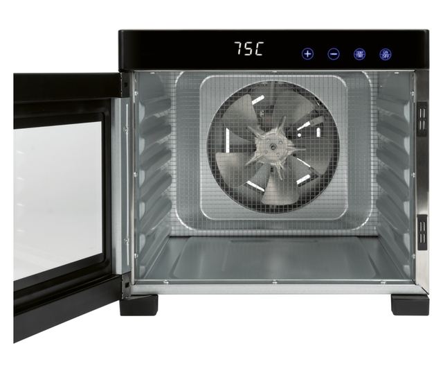 ProfiCook PC-DR 1218 Élelmiszer szárító, 6 rozsdamentes tálca, hőmérséklet 35-75 C, LED kijelző, termosztát, rozsdamentes/fekete