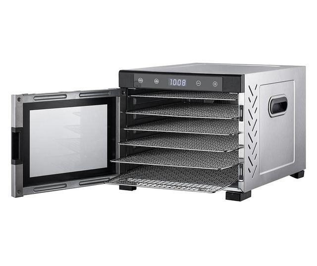 Gastroback Dehydrator Pro Aszalógép, 6 rozsdamentes polc, 3 tálcával, hőmérséklet 35-75 C, érintőpanel, LED kijelző, időzítő, fe