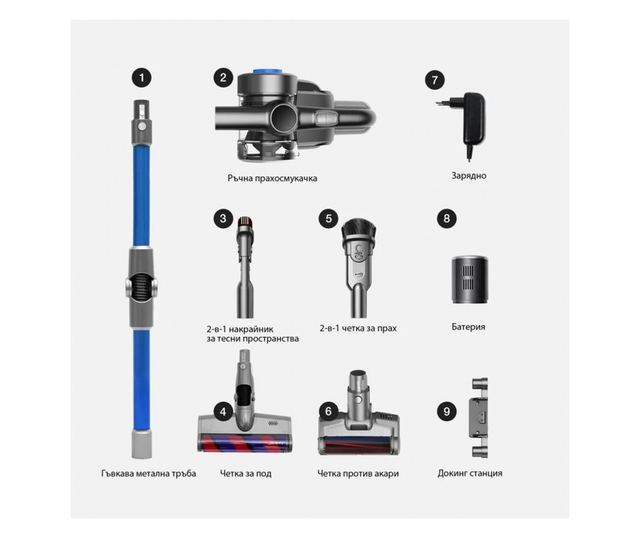 Aspirator vertical JIMMY H8 Upgrade, 550W, 185 AW, pliabil, autonomie 65 minute, LCD, Gri/Albastru