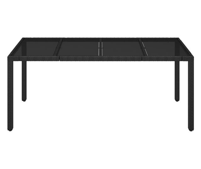 Masă grădină cu blat din sticlă, negru, 190x90x75 cm, poliratan
