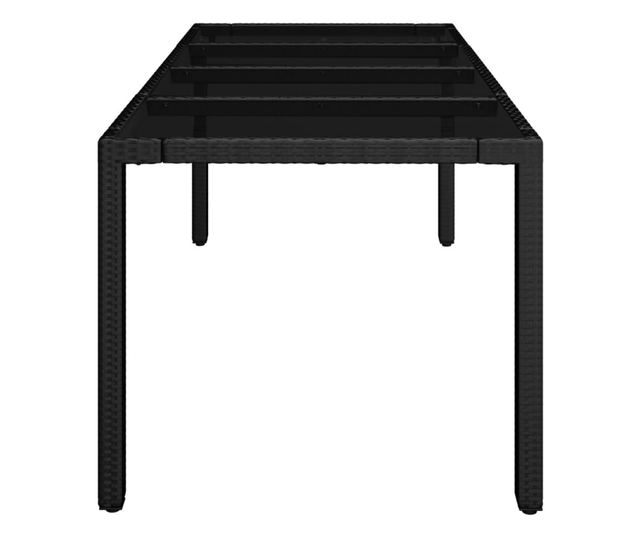 Masă grădină cu blat din sticlă, negru, 190x90x75 cm, poliratan