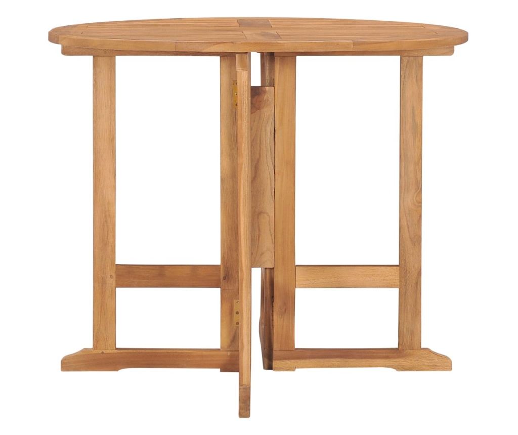 Сгъваема градинска маса, Ø90x75 см, Масивно тиково дърво - 2