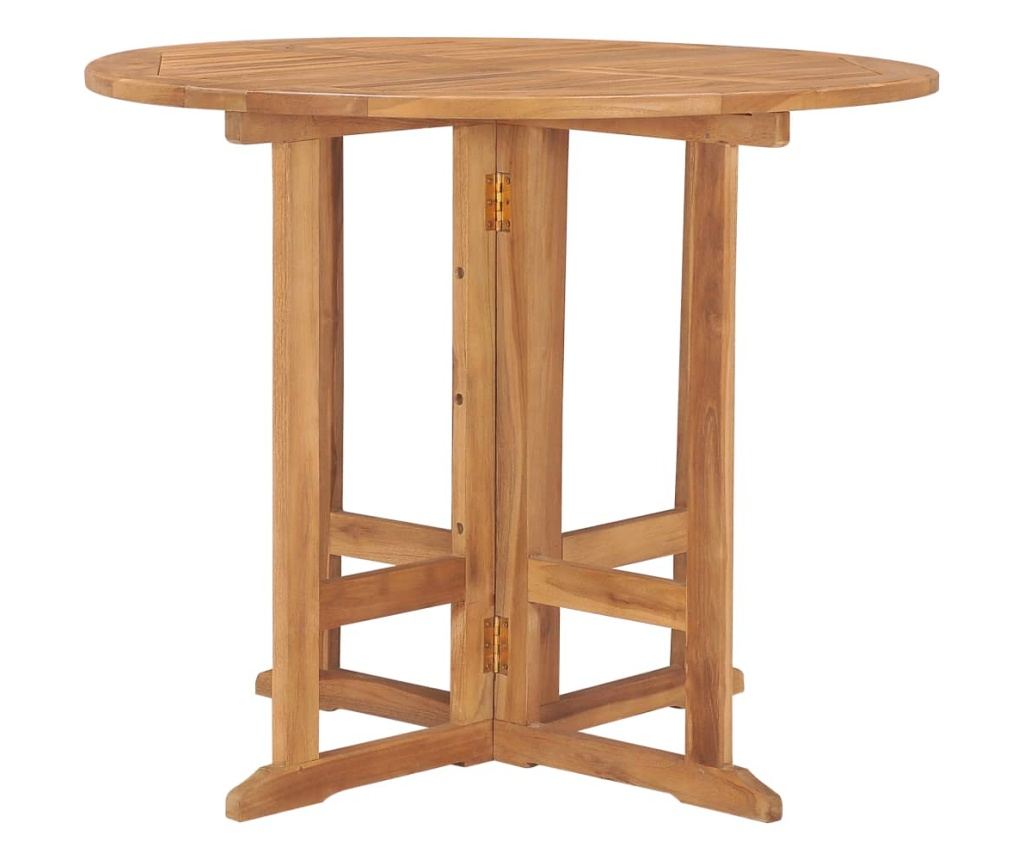 Сгъваема градинска маса, Ø90x75 см, Масивно тиково дърво - 3
