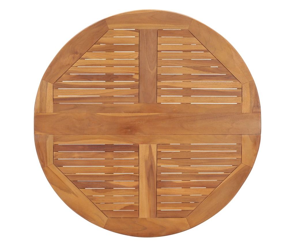 Сгъваема градинска маса, Ø90x75 см, Масивно тиково дърво - 4