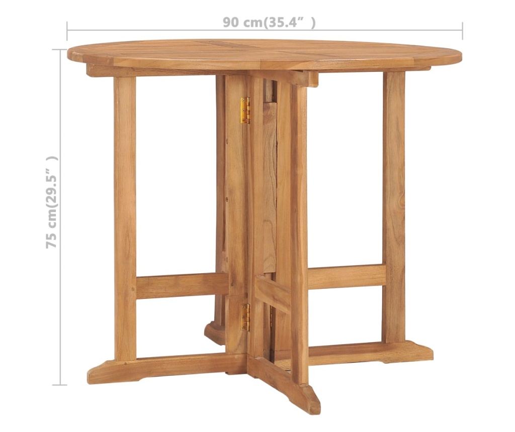 Сгъваема градинска маса, Ø90x75 см, Масивно тиково дърво - 7