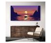 Vászonkép, Sunsetscenerywithseaviewandboatvectorlandscapeillustration, 100x200 cm thumbnail 4