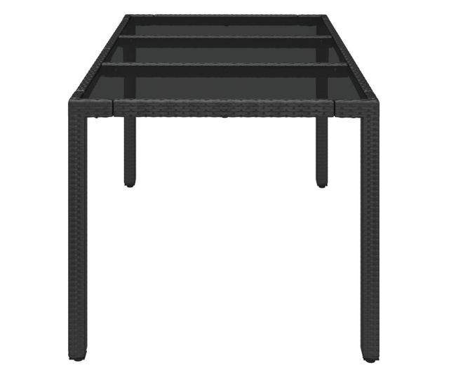Masă grădină cu blat din sticlă, negru, 150x90x75 cm, poliratan