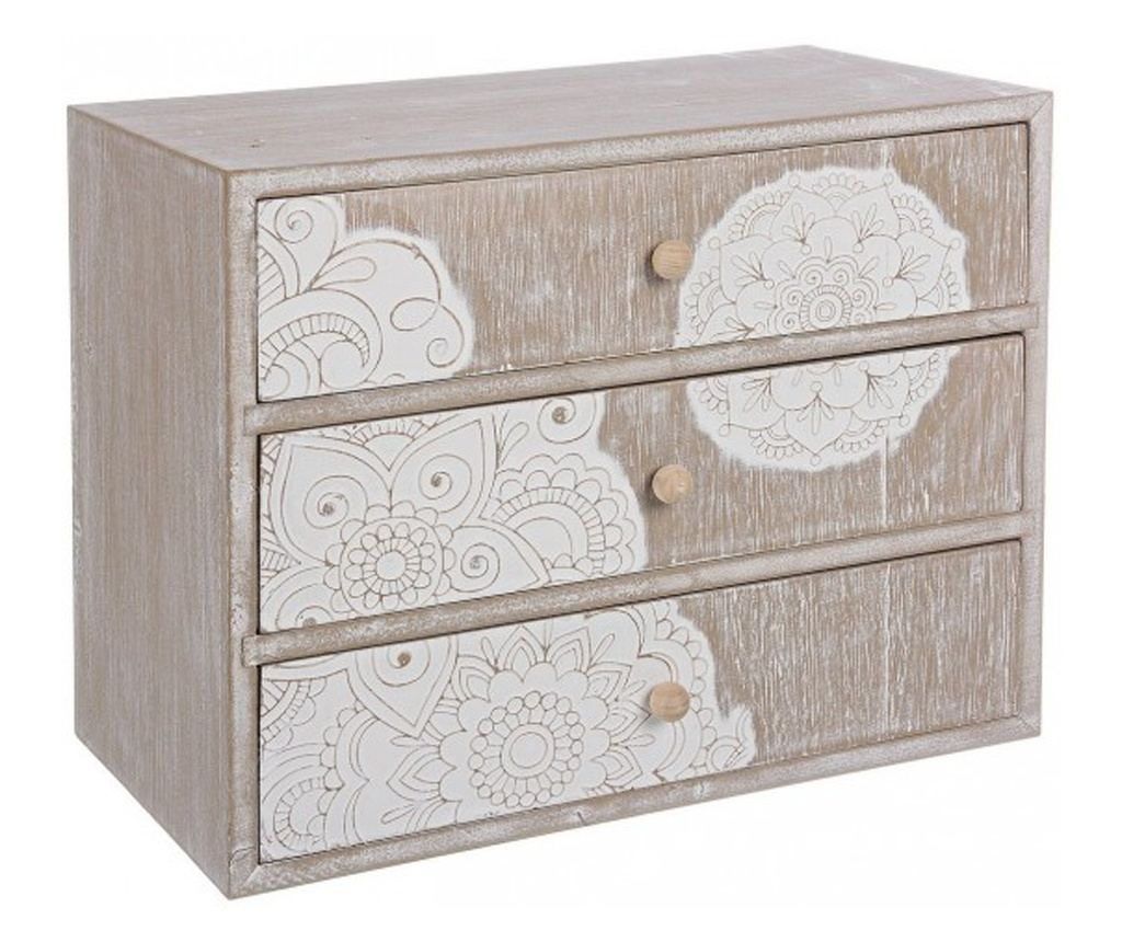 Shiva kutija za nakit s 3 ladice, prirodno drvo i bijela, 28,5 cm x 17 cm x 20,5 v - 4