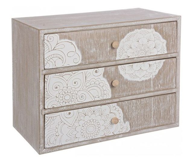 Kutija za nakit s 3 ladice prirodno bijelo drvo Shiva 28,5 cm x 17 cm x 20,5 h