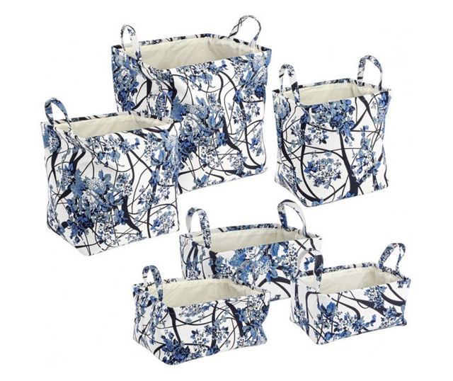 Set od 6 pravokutnih bijelih i plavih tekstilnih košara za pohranu 45 cm x 35 cm x 45 h
