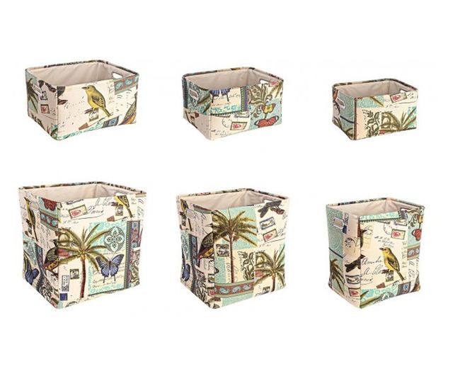 Set od 6 pravokutnih košara za pohranu od raznobojne tkanine Botanic 45 cm x 38 cm x 45 h
