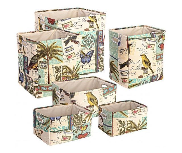 Set od 6 pravokutnih košara za pohranu od raznobojne tkanine Botanic 45 cm x 38 cm x 45 h