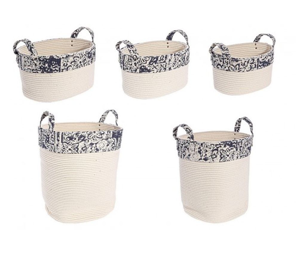 Set od 5 krem poliesterskih i plavih pamučnih košara za pohranu ø 40 cm x 50 h - 2