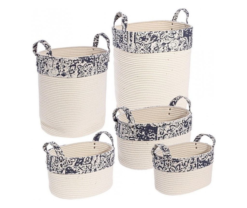 Set od 5 krem poliesterskih i plavih pamučnih košara za pohranu ø 40 cm x 50 h - 3