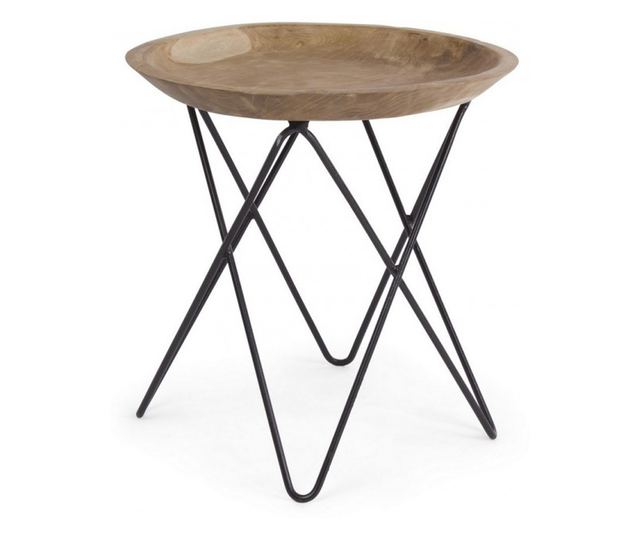 Masuta Cafea Cu Picior Fier Negru Si Blat Lemn Natur Zahira Ø 50 Cm X 50 H