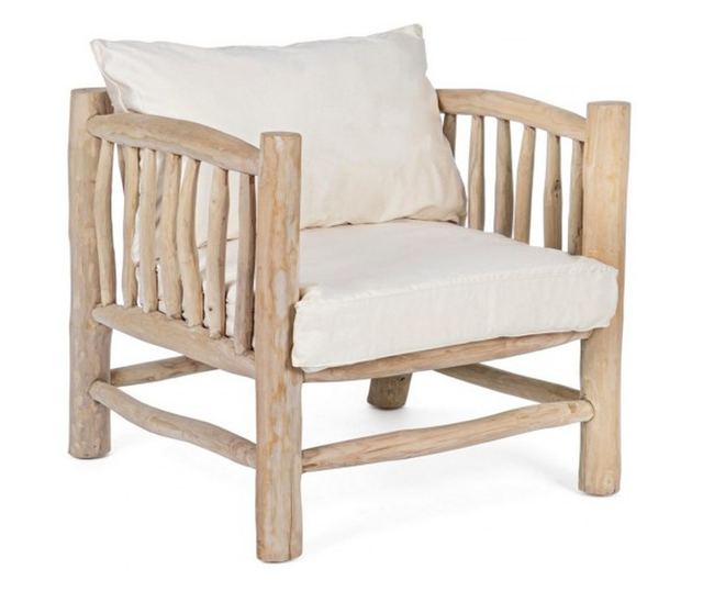Természetes fa fotel Sahel krém párnákkal 70 cm x 75 cm x 80 h