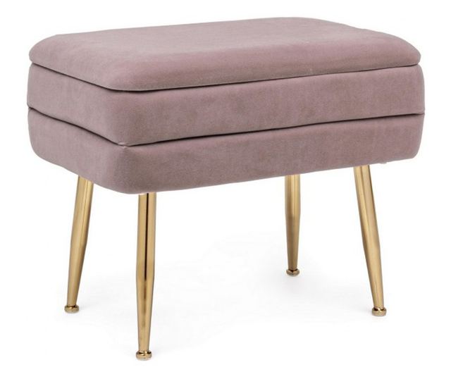 Klupa s prostorom za odlaganje, zlatnim željeznim nogama i presvlakom od ljubičastog velura Pavlina 50 cm x 34,5 cm x 42 h