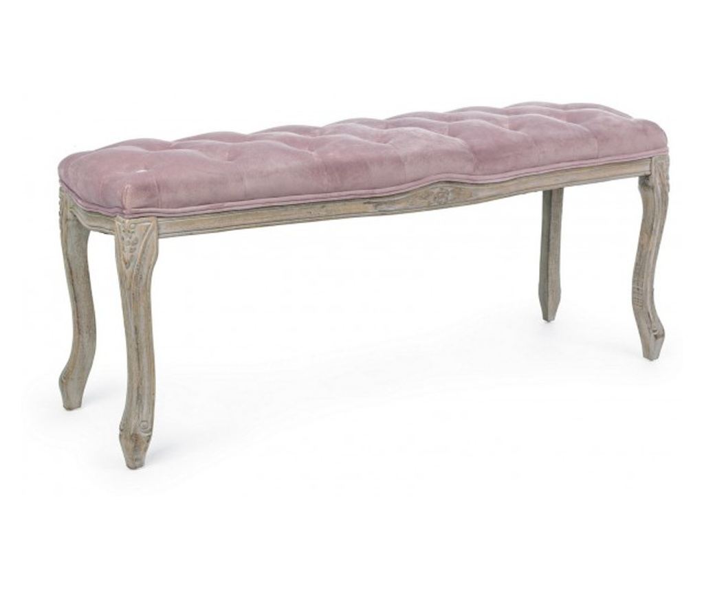 Bancuta cu picioare din lemn maro patinat si sezut din catifea roz Mathilde 110 cm x 36 cm x 47 h - 5