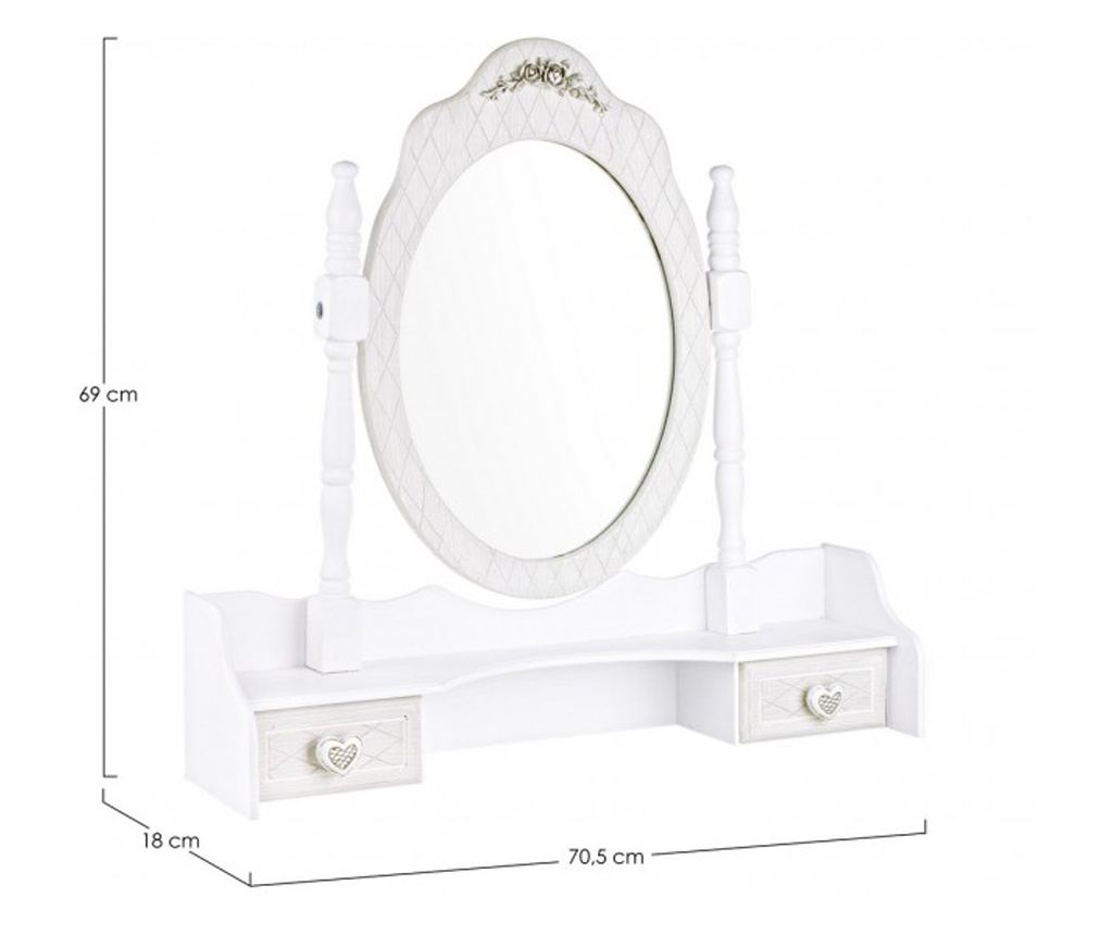 Charlene Bijelo Patinirani MDF Stolno Ogledalo 70,5 cm x 18 cm x 69 v - 3