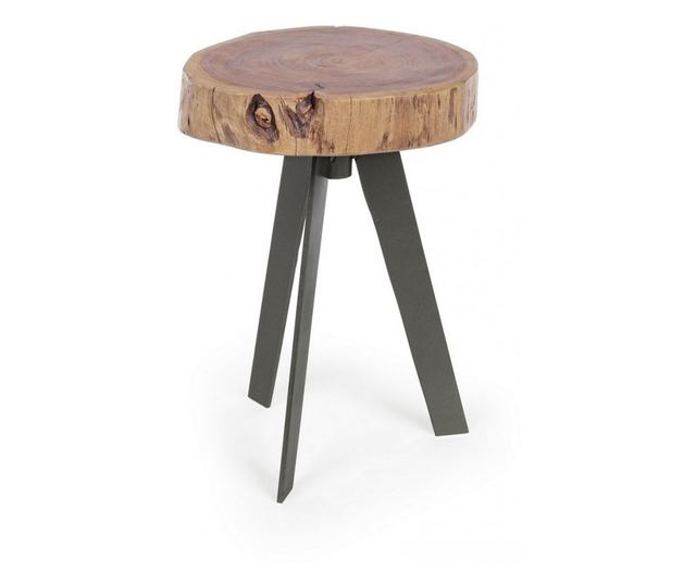 Konferenční stolek Aron s černýma železnýma nohama a hnědou dřevěnou deskou Ø 32 cm x 39 v