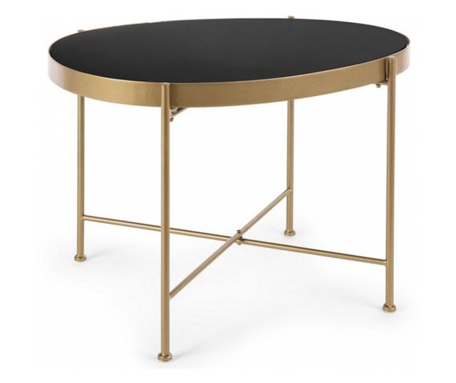 Konferenční stolek Rashida se zlatým železným rámem a černou skleněnou deskou, 63 cm x 46 cm x 45 v