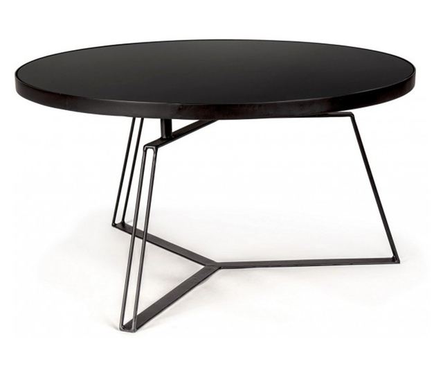 Masuta cafea cu picioare fier si blat sticla neagra zaira Ø 70x38  cm